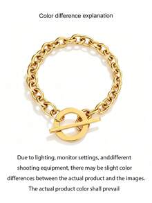 1pc Stainless Steel Men's Bracelet OT Clasp Thick Chain Geometric Ring European And American Minimalist Style Gold Unisex Daily Commute Party Birthday Holiday Versatile Jewelry - Bracelet - View 3