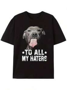 Pitbull To All The Haters Funny Animal Graphic T-Shirt For Men - Hitam - View 11