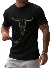 Men's Graphic Crew Neck T-Shirts, Summer And Autumn, Short Sleeve, Basic T-Shirts, Blouses, Funny Graphic T-Shirts For Men And Women, Casual Loose Crew Neck T-Shirts - 黑4 - 查看 7