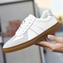 Zapatos casuales unisex, tallas 36-45, zapatos casuales para mujer y zapatos deportivos para hombre, zapatos planos con cordones de suela suave, zapatos de hombre cómodos y ligeros para uso diario, zapatillas de cuero de corte bajo y nueva colección en tallas grandes, zapatillas blancas, zapatos deportivos casuales de moda, zapatos de hombre de . - Negro - Ver 3