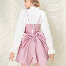 . .  MOD Vestido de tirantes finos de unicolor sencillo para uso diario de señoras - Rosa - Ver 1