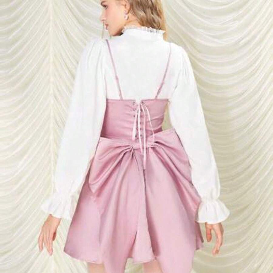 . . MOD Vestido de tirantes finos de unicolor sencillo para uso diario de señoras - Rosa - Ver 1