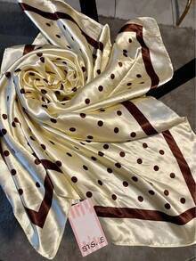 Lenço Feminino 90x90 Grande Quadrado de Cetim Moda Elegante Vira Bandana para Cabelo e Pescoço - L32-bege - Visão 4