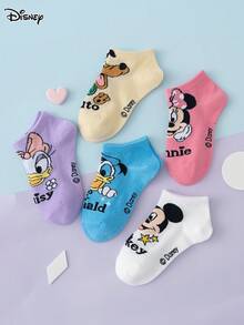 Disney 5双装迪士尼系列袜子 - 米奇、米妮、唐老鸭、黛丝，字母图案可爱卡通儿童袜子，运动袜，四季皆宜，欧美尺码，舒适透气耐穿，色彩鲜艳，适合日常穿着，优质面料，不闷热 - 彩色 - 查看 3