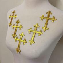 5 Stück Vintage Gold- und Silber-Kreuz bestickte Aufnäher - Stoffflicken - Übersicht 2