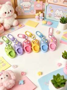6/3/1pcs Cute Resin Sliding Buckle Keychain Set, Colorful Design Keyring, Creative Resin Colorful Mini Clog Shoe Charm Keychain With Decorative Pendant, Fashionable Hanging Accessory For Bags, Backpacks, Keys - Multicolor - View 3
