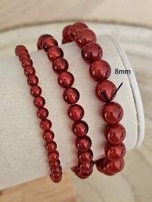 Carnelian Crystal Bracelet, Natural Gemstone Healing Beaded Agate Jewelry, Vitality, Energy, Confidence, Gift For Women Men Fashion Jewelry Daily Wear - Red - View 8