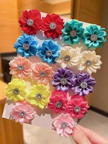 18Pcs Girls Multicolor Flower Random Hair Ties, Colorful Flower With Sequin Decoration, Perfect Gift For Birthday And Holiday - Multicolor - View 6