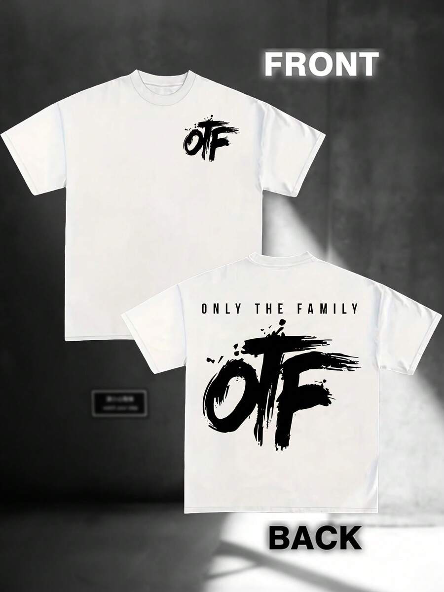 Men's Printed T-Shirt - "Family Only" Print, Casual Short Sleeve Crew Neck T-Shirt, Red, Loose Fit, Unisex, Perfect For Travel And Leisure - 白色 - 查看 1