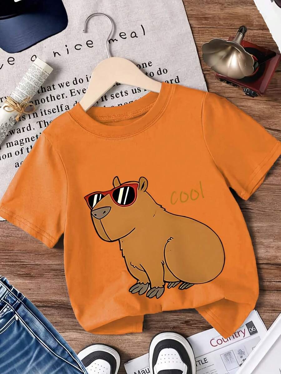 Short-Sleeved T-Shirt, 95% Cotton - Soft And Breathable, Ideal For Casual Summer Wear And Outdoor Sports, With A Loose-Fitting Round Neck, Printed T-Shirt Suitable For Spring, Summer And Autumn - Comfortable T-Shirts For Everyday Wear. - 橘色 - 查看 1
