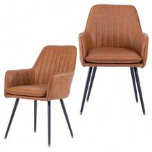 Dining Chair Set Of 2 – Modern Fabric Chair With Armrests And Gold-Plated Metal Legs. Luxurious Dining Room Furniture For Living Room, Kitchen & Reception Room - Brown - View 1