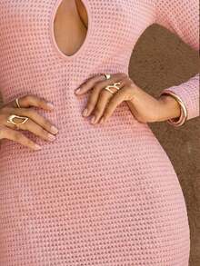xheOpulessa 1 pieza Vestido de fiesta formal de punto de un solo color con cuello en V y manga larga con cola de pez para mujer, para vacaciones en otoño e invierno, boda, fiesta de cócteles y navidadxhe - Rosa Pálido - Ver 6