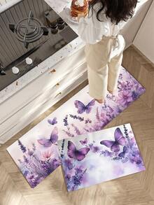 1 Set Floral & Butterfly Pattern Kitchen Mat, Made Of Diatomite With Absorbent, Anti-Slip, Anti-Stain, Quick-Drying Features. Suitable For Bathroom, Hallway, Entryway, Indoor/Outdoor Decor, Kitchen, Dining Room, Small Office/Home Office, Laundry Room - Multicolor - View 5