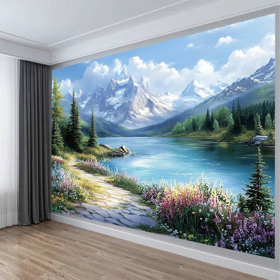1PC Landscape, Floral, And Seascape Tapestry-Polyester Boho Tapestry Wall Hanging For Living Room, Retro Or Modern Room Decor, Party Backdrop, Photography Studio Wall, Wall Art, Multiple Sizes Available, Hand Wash Or Machine Wash - Multicolor - View 1