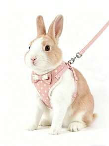 1 Set Polka Dot Bow Rabbit Leash Set, Soft Fabric, Light Pink, Suitable For Daily Walking Dogs, Adjustable Rabbit Harness, Stylish Bow Tie Rabbit Harness, Cute Anchor Pattern, Small Pet & Rabbit Leash, Suitable For Small Pets, Small Animal Collar And Leash, Harness With Leash, Adjustable Leash, Dog Supplies, Cat Supplies - Multicolor - View 11