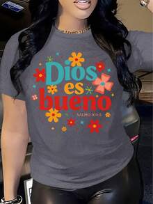 1 Piece Of Women's Fashion T-Shirt, Round Neck, Short Sleeve, Letter Print, Stylish And Casual, Comfortable And Fashionable, Suitable For Everyday Casual Wear, Combining Modern Prints With A Comfortable Round Neck. IEXP - 黑色 - 查看 9