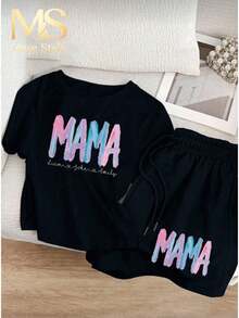 Muse Style New 2026 Summer Women's Casual Sports Street Style Retro College Round Neck Short Sleeve T-Shirt, With Mama Print, - T恤 - 查看 4