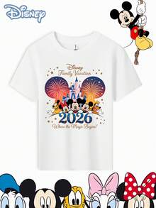 Disney T-Shirt Short Sleeves Are Made Of 100% Pure Cotton FabricDisney Family Vacation T Shirt White Mickey Mouse Minnie Donald Goofy Pluto Castle Fireworks 2026 Where The Magic Begins Disney Channel Theme Park Trip Summer Outfit For KidsA Gift Suitable For Girls - trắng - Xem 2
