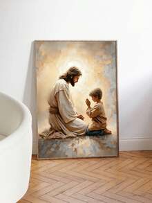 1pc Christian Art - Jesus And Children Praying Wall Art - Religious Bible Painting Art, Jesus And Girl Education Poster - Christian Home Wall Decor - Unframed - Suitable For Religious Homes And Churches - Perfect Gift For Christians And Religious People - Multicolor - View 3