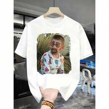Unisex Short-Sleeved T-Shirt With Robot Print, Basic Loose Fit, Ideal For Everyday Wear - 白色 - 查看 8