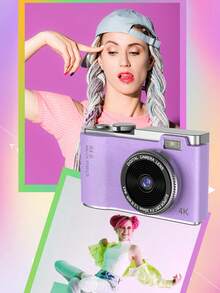 40MP Auto Focus 4K Camera With 2.4" Display, 16X Optical Zoom, Rechargeable Battery, Compact Pocket-Sized Digital Camera, Includes 2 Stickers - LK-003 Pink + Sticker * 2 - View 3