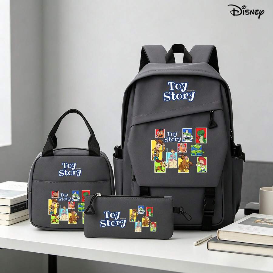 Disney Toy Story Character Collage 3 PiecesGrey Backpack Set Laptop Bag With Insulated Bag & Pencil Case Suitable For Office, Study And Travel - Color 1 - View 1