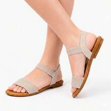 ALLEAN Orthopedic Flat Sandal With Elastic - Beige Ribbed - View 2