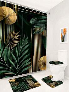 Set Tirai Mandi Datar 2D Gaya Bohemian 1/4 buah, Tirai Kamar Mandi, Dipadukan dengan Keset Kamar Mandi Gaya Serupa - Desain Daun Tropis, Cocok untuk Dekorasi Kamar Mandi Modern, Hadiah Dekorasi Rumah yang Indah dan Praktis - A - View 15