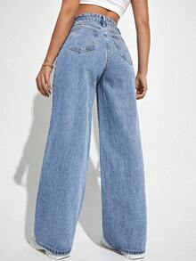 Jeans de talle alto de pierna ancha - Celeste - Ver 2