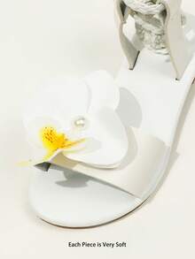 Girls' Summer Flat Sandals With Woven Ankle Strap, Pearl Flower Decoration, Beach Shoes - White - View 8