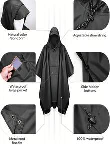 1 pezzo Impermeabile con cappuccio 3-in-1 da donna, poncho multifunzionale impermeabile per escursionismo e campeggio, realizzato in nylon resistente all'usura rivestito in PU, con cappuccio con cordino e fibbie laterali, grande attrezzatura da pioggia mimetica adatta per attività all'aperto - Multicolore - Visualizzare 5