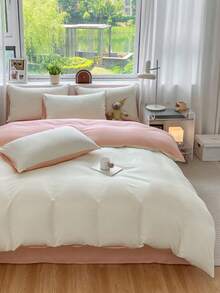3pcs Blue & White Patchwork Soft Cotton Duvet Cover Set - White - View 7