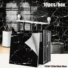 Brodark 10/20片装 Ins 风奢华大理石纹理自粘壁纸，30x30厘米，3种颜色可选，防水、防油、可移除，适用于厨房/浴室墙面装饰，出租公寓装修必备。 - 多色 - 查看 15