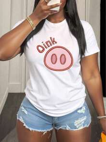 Fashion Fashion Fashion NEW Pig Face Gugu T-Shirt, A Casual Short-Sleeved Garment With A Comfortable Crew Neck Design, Is Perfect For Wearing At Home, In The Kitchen, Or At A Restaurant. It's Lightweight And Durable, Making It An Excellent Gift For Family Members And A Great Choice For Everyday Wear In Any Season. - Vintage Street Style Unisex Loose Cotton Short Sleeve Crew Neck T-Shirt - 白色 - 查看 7