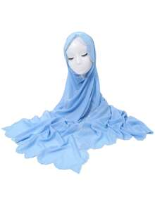 1 peça Hijab feminino elegante com bordado de flor ondulada, lenço de chiffon liso premium, xale envolvente de luxo macio e leve com proteção solar para mulher - Pequeno lenço de cabeça em chiffon com bordado floral - Ver 11