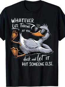 Camiseta de Pato Divertido - Impresa con chistes de patos graciosos y diseños de patos blancos, camiseta negra suave y transpirable, adecuada tanto para hombres como para mujeres y adolescentes - Camiseta con frases divertidas, ropa casual para las fiestas navideñas (disponible en varias tallas) - Estilo vintage lavable a máquina - Negro - Ver 1