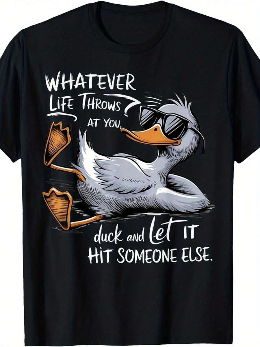 Camiseta de Pato Divertido - Impresa con chistes de patos graciosos y diseños de patos blancos, camiseta negra suave y transpirable, adecuada tanto para hombres como para mujeres y adolescentes - Camiseta con frases divertidas, ropa casual para las fiestas navideñas (disponible en varias tallas) - Estilo vintage lavable a máquina - Negro - Ver 1