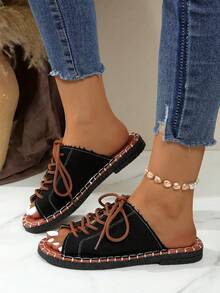 New Casual Summer Flat-Soled Shoes For Women In Europe And The United States, Roman Sandals, Women's Flat Sandals - 黑色 - 查看 3