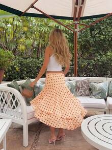 Chân váy nữ HoloChill phong cách Bohemian bất đối xứng, xếp ly chấm bi, kiểu dáng thường ngày mùa hè 2026, hàng mới về, trang phục mùa hè cho nữ, váy dự tiệc, trang phục đi biển, chân váy thanh lịch, trang phục thường ngày cho nữ. - Màu be - Xem 4