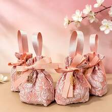 Jacquard Dessert Bag With Handle, Wedding Gift Set Bag, Textured Handheld Candy Bag, Suitable For Wedding, Engagement, Engagement Ceremony, Birthday Party, Baby Shower Gift, Jewelry Storage, Also As Wedding Guest Gift, Used For Storing Candy, Scented Candles, Small Soap, Hand Cream, Etc. This Bag Design Is Reusable And Very Practical - Multiple Styles - View 1