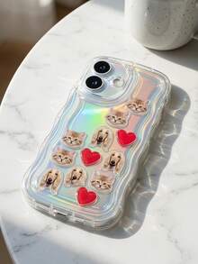 1pc Customized Pet Photo Phone Case, Personalized Cat/Dog Portrait Printed Phone Cover, Cute Pet Heart Wave Edge Laser Phone Case, Made Of Soft Acrylic Material, Wave Edge Design And 2D Photo Printing, - Multicolor - View 6