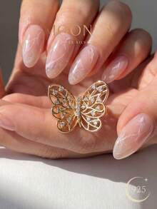 1pc 925 Sterling Silver Fashionable French Butterfly Ring, Suitable For Office, Cocktail Party And High-End Gift - French Butterfly - View 5