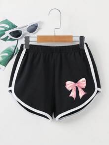 1 Set Suitable For Teenage Girls, Round Neck Short Sleeve T-Shirt And Shorts Set, Pink Bow Print Pattern, Comfortable Minimalist Design, Suitable For Spring And Summer - Multicolor - View 6