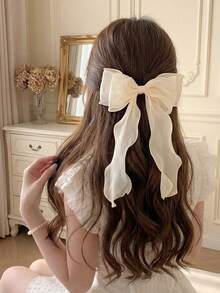 1 chiếc kẹp tóc nơ satin cho nữ, phụ kiện tóc búi cao thanh lịch, dễ thương và đa năng. - Màu be - Xem 3