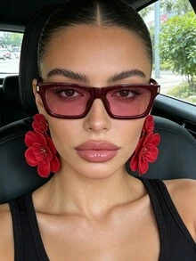 1 Pair Retro Burgundy Women's Fashion Glasses, Suitable For All Seasons, Street Style, Outdoor Driving - Red - View 4
