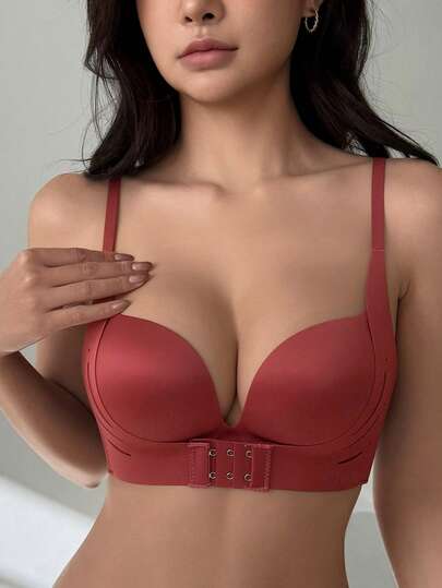 DAZY Burgundy Women's High Support Front Closure Padded Bralette, Wireless, For Small Bust