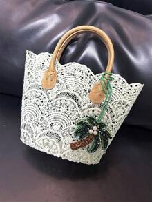 1PC Coconut Tree, Faux Pearl, Artificial Gemstone, Plant, Desert Tree, Fashion, Elegance, Simplicity, Versatility, Personalization, Cute Backpack Hanging Decorations, Shoulder Bag Hanging Decorations - Dark Green - View 3