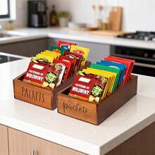 1 pieza Caja de almacenamiento de madera de rosa con 3 compartimentos, organizador de almacenamiento de alimentos para la cocina, despensa, gabinete, encimera - Multicolor - Ver 3