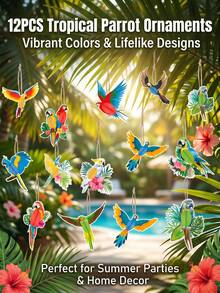 12pcs Tropical Parrot Honeycomb Hanging Decorations, Hawaiian Theme Party Supplies - Multicolor - View 6