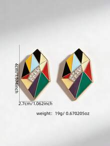 1 Pair Geometric Design Contrast Color Dangle Earrings - Color-blocked Rhinestone Earrings - View 2